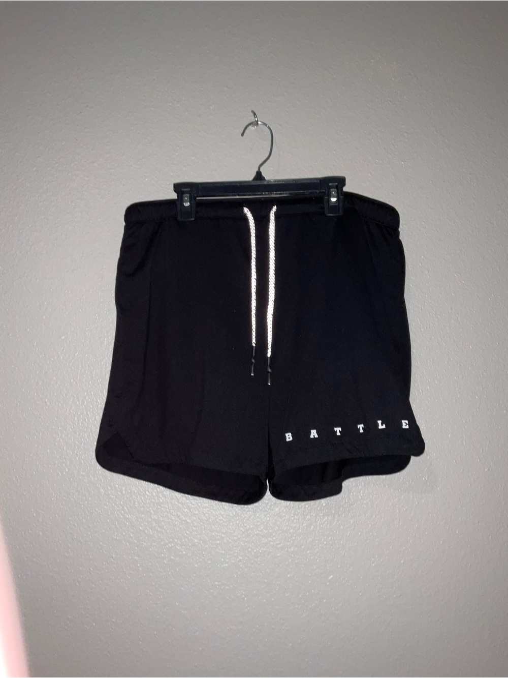 Men's Black Athletic Drawstring Shorts with BATTLE Detail